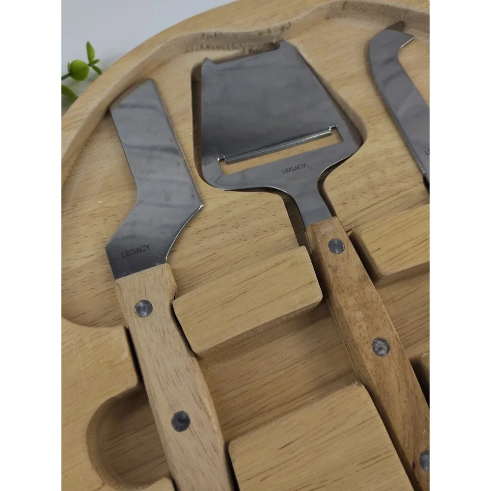 WOODEN🧀Sourdough Cheese Sausage Cutting Board‎ Sliding Legacy Knives Portable